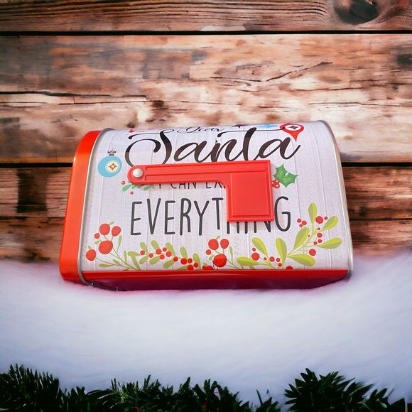 Mailbox Shaped “Dear Santa…” Holiday Tin Container Can With Flag NEW - Picture 2 of 9
